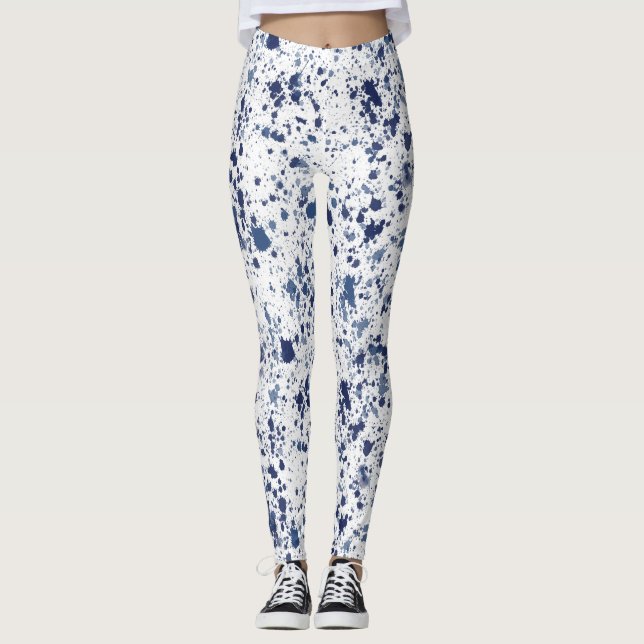 Blue Paint Splash And Splatter Pattern Leggings (Front)