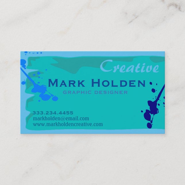 Blue Paint Splash Artist Designer Custom Business Card (Front)