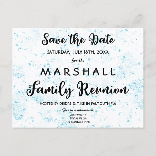 Blue Paint Splatter Family Reunion Save the Date Announcement Postcard