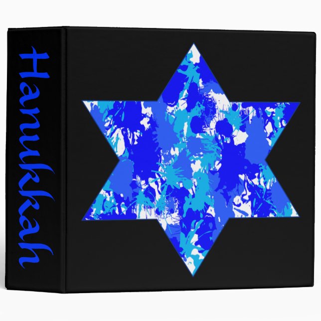 Blue Paint Splatter Jewish Star 3 Ring Binder (Front/Spine)