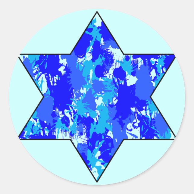 Blue Paint Splatter Jewish Star Classic Round Sticker (Front)