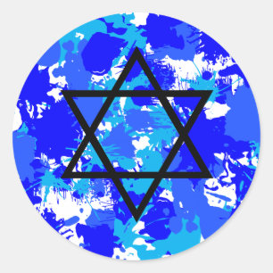 Blue Paint Splatter Jewish Star Classic Round Sticker
