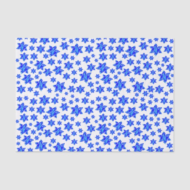 Blue Paint Splatter Jewish Stars Tissue Paper (Front)