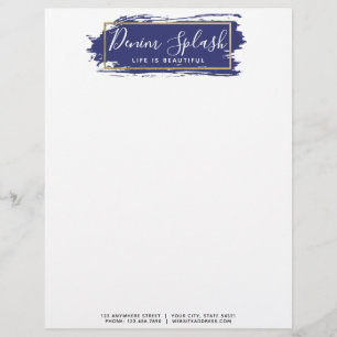Blue Paint Stroke & Modern Gold Geometric Chic Letterhead