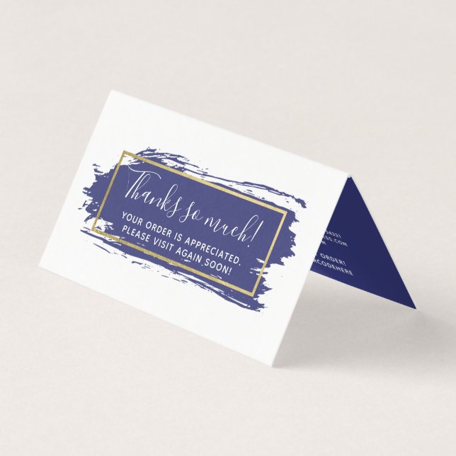 Blue Paint Stroke & Modern Gold Thank You Card (Front)