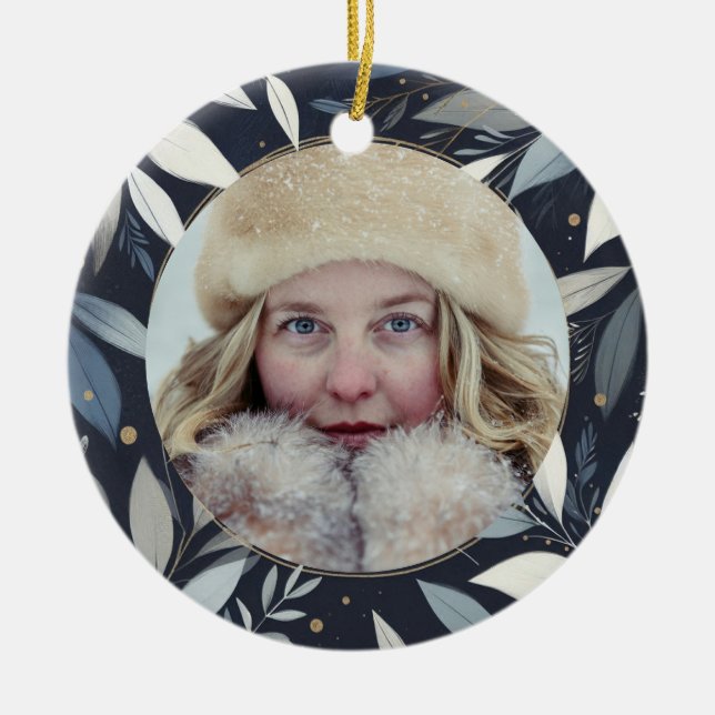 Blue paint wreath Christmas Ceramic Ornament (Front)