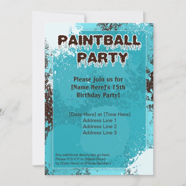 Blue Paintball Party Invite (Front)