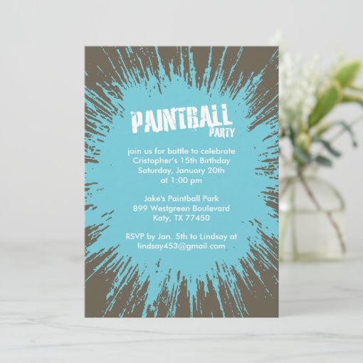 Blue Paintball Splatter Party Invitations Zazzle