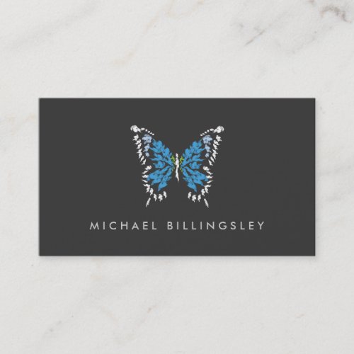 Blue Painted Butterfly Logo on Dark Gray Business Card