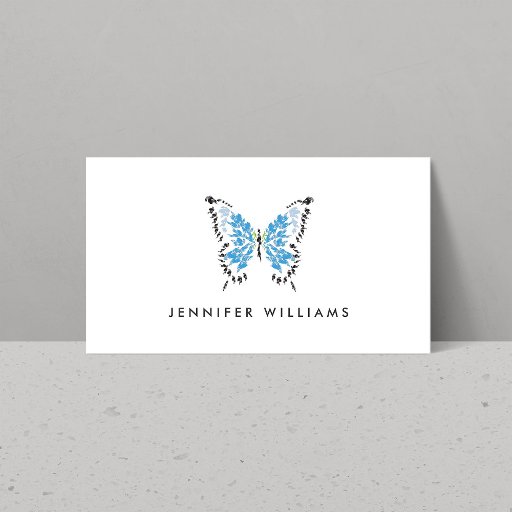 Customizable ELECTRIC BLUE BUTTERFLY LOGO on WHITE Business Card