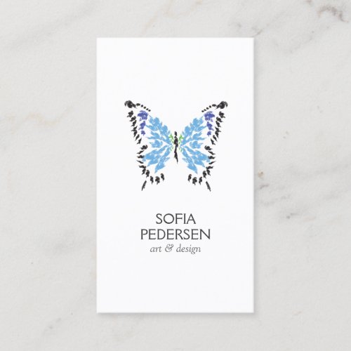 Blue Painted Butterfly Logo on White Vertical Business Card