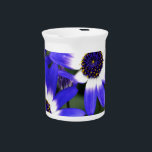 Blue Painted Daisies Pitcher<br><div class="desc">Spectacular painted daisies in shades or navy and midnight blue.</div>