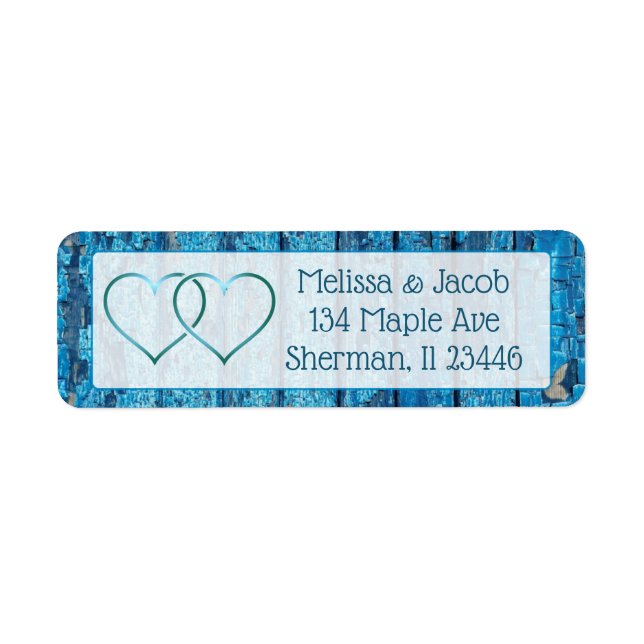 Blue Painted Distressed Wood Wedding Address Label (Front)