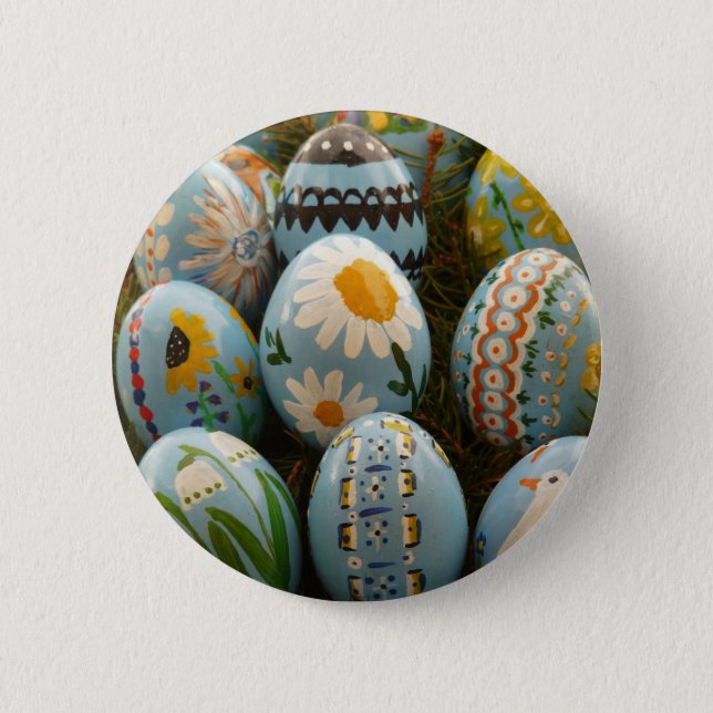 Blue Painted Easter Eggs Button (Front)