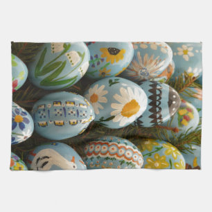 Blue Painted Easter Eggs Kitchen Towel