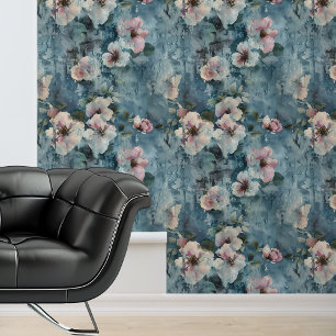 Blue Painted Flower Floral Wallpaper