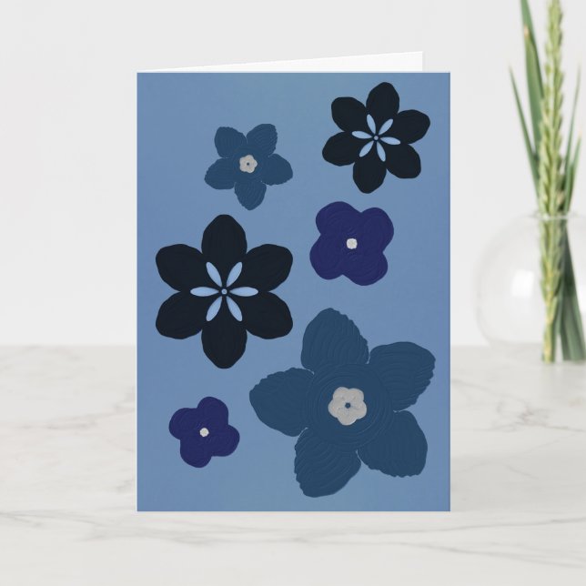 Blue Painted Flower Sympathy Folded Card (Front)