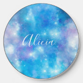 Blue Painted Galaxy Monogrammed  Wireless Charger (Front)