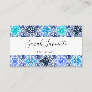 Blue Painted Moroccan Tile Pattern Business Card