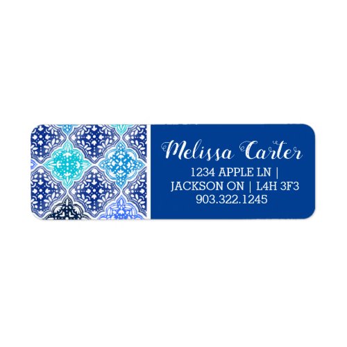 Blue Painted Moroccan Tile Pattern Label