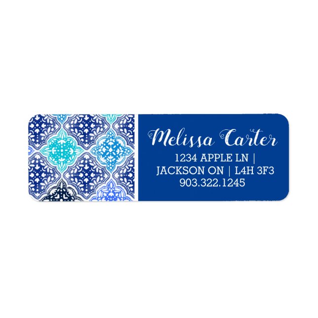 Blue Painted Moroccan Tile Pattern Label (Front)