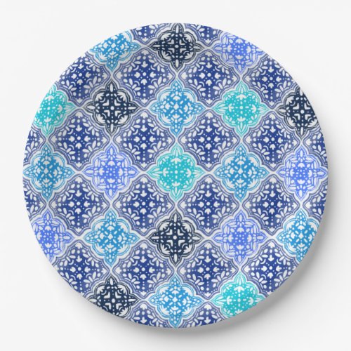 Blue Painted Moroccan Tile Pattern Paper Plates