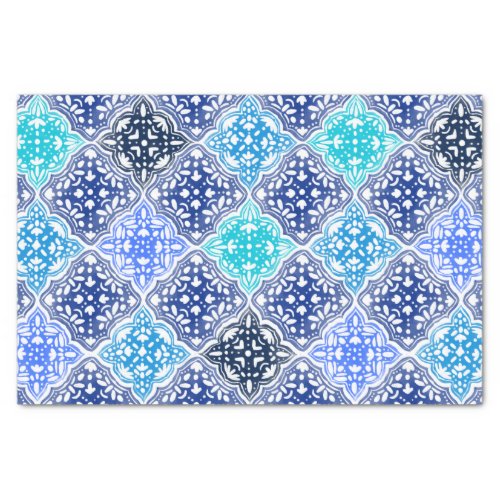 Blue Painted Moroccan Tile Pattern Tissue Paper