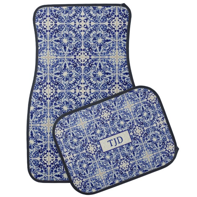 Blue Painted Old Tile - Mediterranean Style Floor Car Floor Mat (Set)