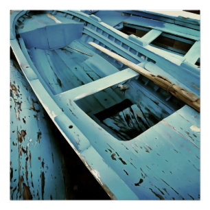 Blue Painted Rustic Wooden Fishing Boats Poster