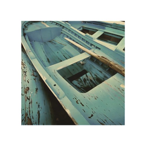Blue Painted Rustic Wooden Fishing Boats Wood Wall Art