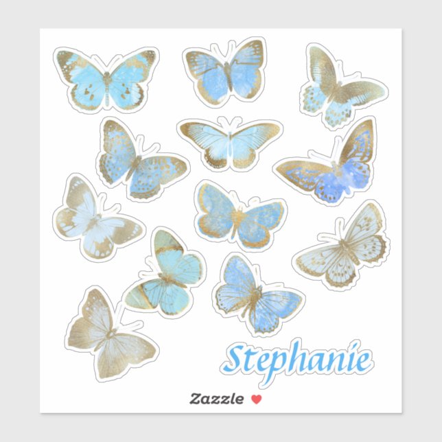 Blue Painted Sparkle Butterflies Sticker (Sheet)