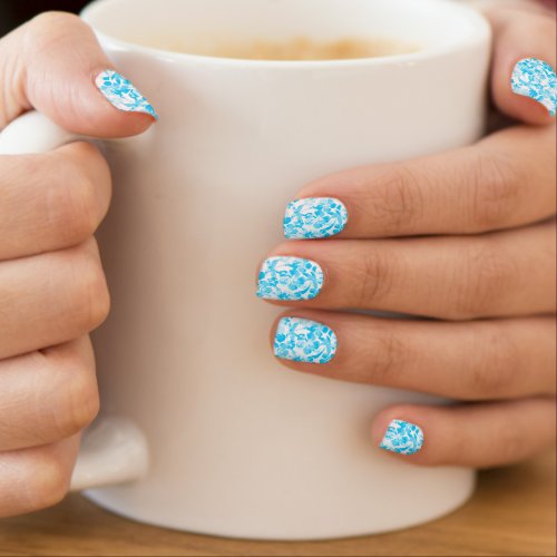 Blue painted tropical floral minx nail art