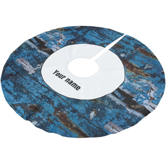 Blue painted wood brushed polyester tree skirt (Angled)