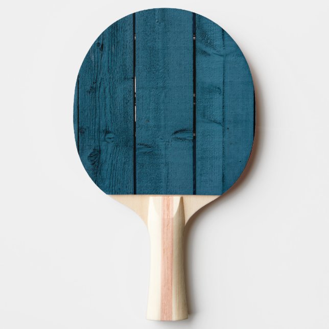 Blue painted wood planks Ping-Pong paddle (Front)