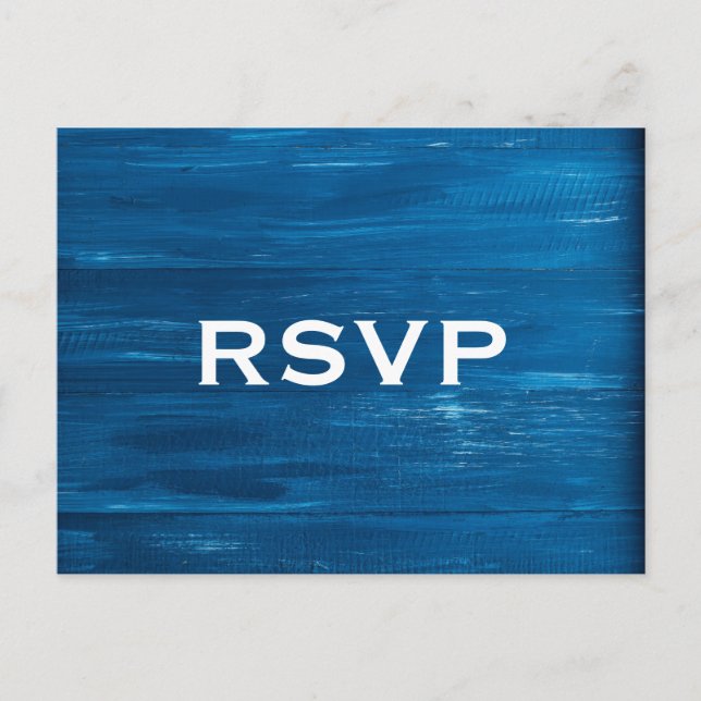 Blue Painted Wood RSVP Postcard (Front)
