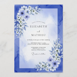Blue Painterly Anemone Wedding Invitation