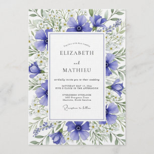 Blue Painterly Meadow Wedding Invitation