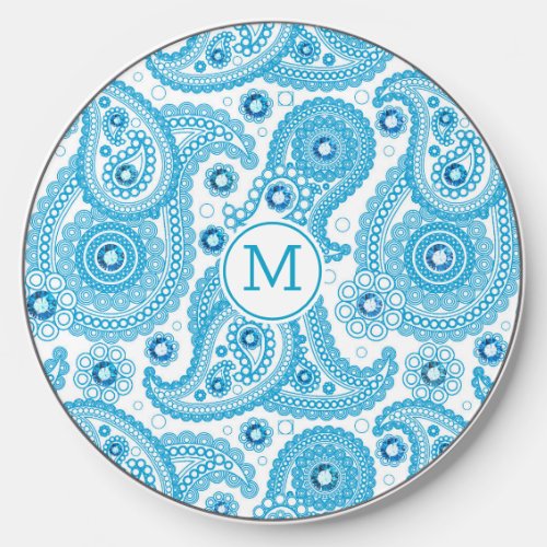 Blue Paisley And Diamonds  Wireless Charger