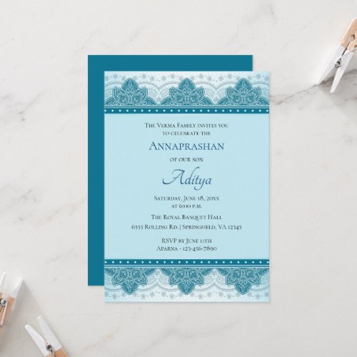 Blue Paisley Annaprashan  First Rice Invitation