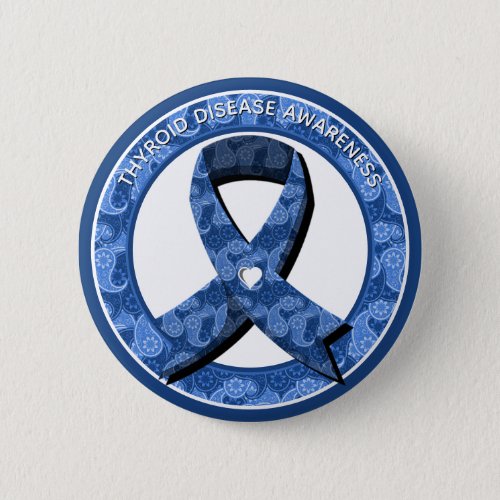 Blue Paisley Awareness Blue Ribbon Button