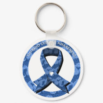 Blue Paisley Awareness Heart Keychain