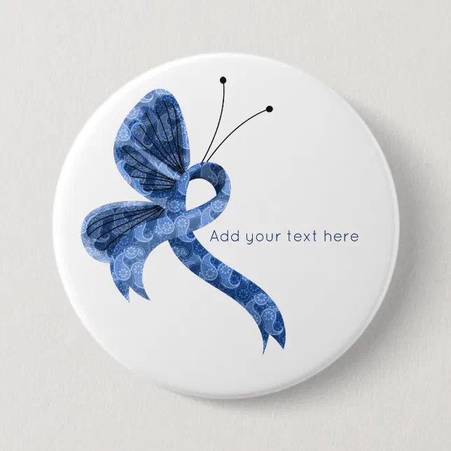 Blue Paisley Awareness Ribbon Butterfly Button | Zazzle