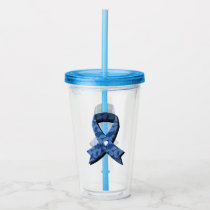 Blue Paisley Awareness Ribbon White Heart Acrylic Tumbler