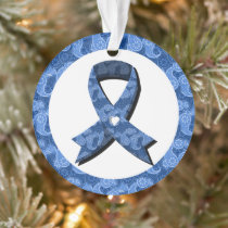 Blue Paisley Awareness Ribbon White Heart Ornament