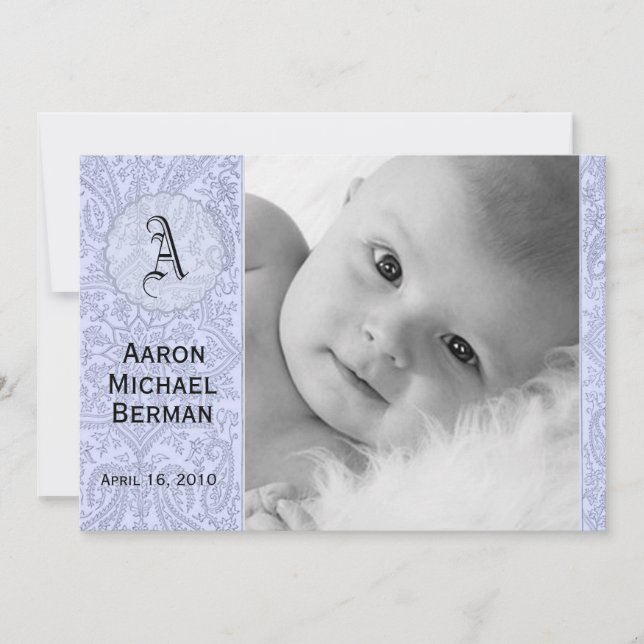 Blue Paisley Baby Boy Announcement (Front)