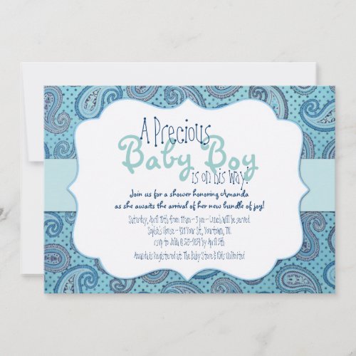 Blue Paisley Baby Boy Shower Invitation