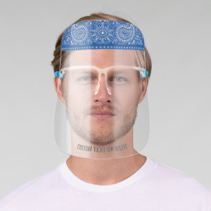Blue Paisley Bandana Pattern Custom Text Face Shield