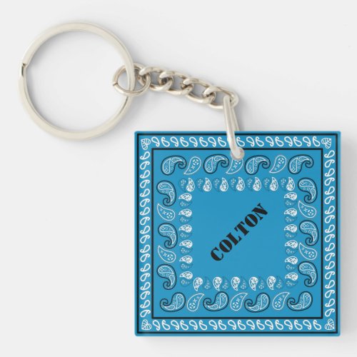 Blue Paisley Bandana Personalized Keychain