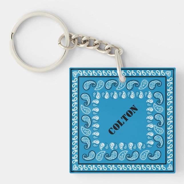 Blue Paisley Bandana Personalized Keychain (Front)