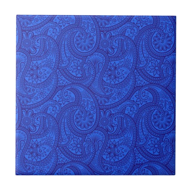 Blue Paisley Ceramic Tile (Front)